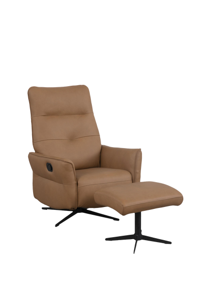 John Lewis OUTLET Relaxed Recliner Armchair & Footstool, Metal Leg, Like New, Tan Leather, Tan Leather