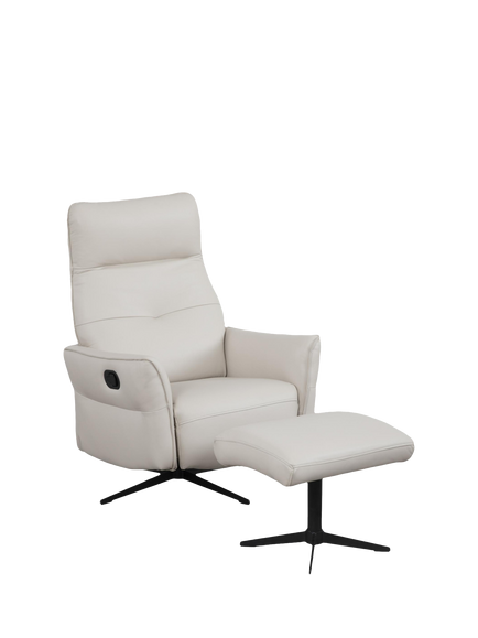 John Lewis OUTLET Relaxed Recliner Armchair & Footstool, Metal Leg, Like New, Natural Leather, Natural Leather