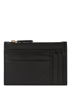 OSPREY LONDON Deboss East West Leather Zip Top Card Holder, Black