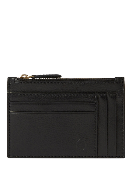 OSPREY LONDON Deboss East West Leather Zip Top Card Holder, Black