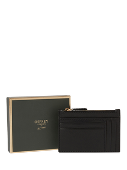 OSPREY LONDON Deboss East West Leather Zip Top Card Holder - view 2, Black