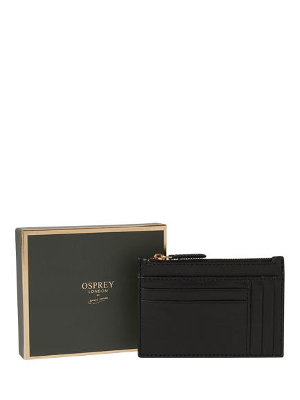 OSPREY LONDON Deboss East West Leather Zip Top Card Holder - view 2, Black