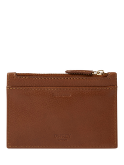OSPREY LONDON Deboss East West Leather Zip Top Card Holder, Tan