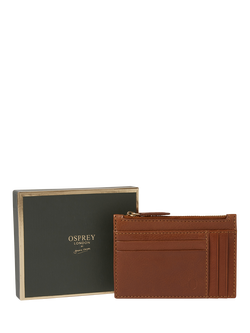 OSPREY LONDON Deboss East West Leather Zip Top Card Holder - view 2, Tan