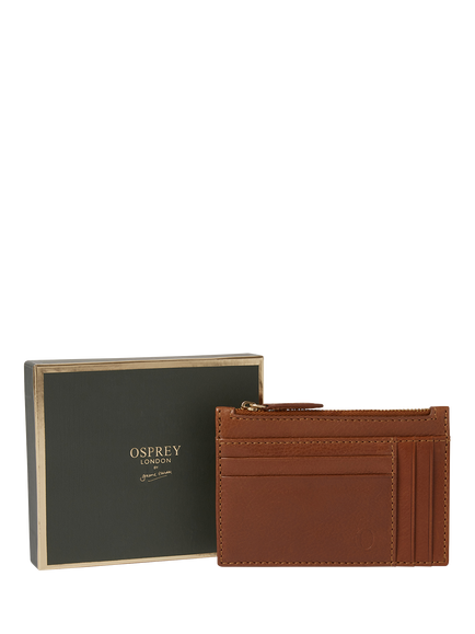 OSPREY LONDON Deboss East West Leather Zip Top Card Holder - view 2, Tan
