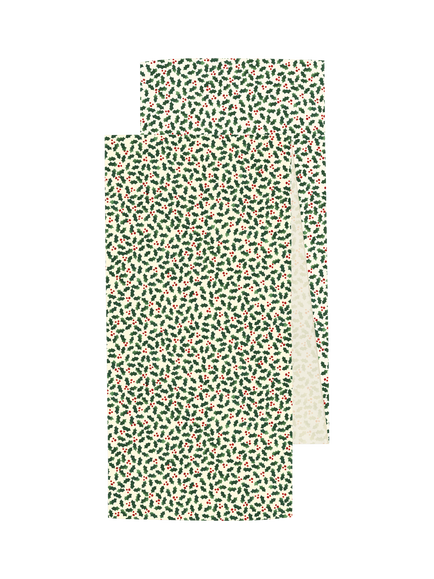 Emma Bridgewater Holly Linen Cotton Table Runner, 200cm, Green/Red, Red/Green