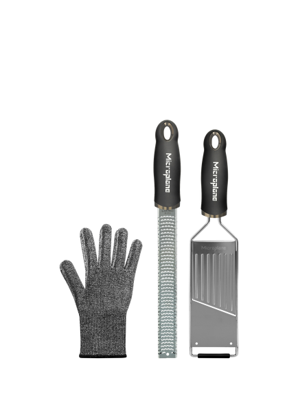 Microplane Gourmet Slicer & Zester with Cut Resistant Glove Set, 3 Piece, Black