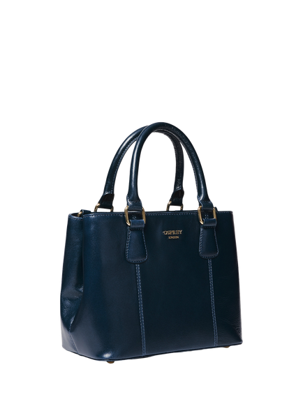 OSPREY LONDON Mini Adaline Leather Grab Bag, French Navy - view 2, French Navy