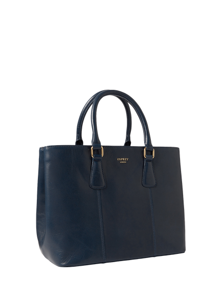 OSPREY LONDON Adaline Leather Work Bag, French Navy - view 2, French Navy