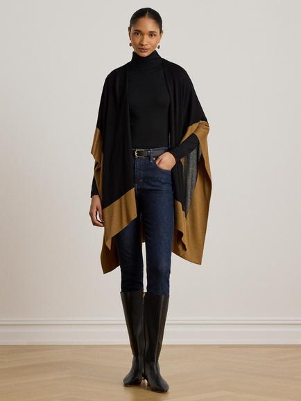 Lauren Ralph Lauren Sleeveless Ruana Poncho, Black/Bronze, Black/Bronze