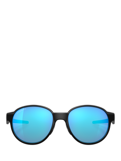 Oakley OO4144 Men's Round Sunglasses, Matte Black/Mirror Blue - view 2, Matte Black/Mirror Blue