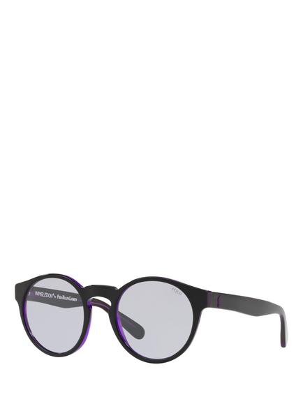 Polo Ralph Lauren PH4101 Men's Oval Sunglasses, Shiny Black On Purple/Lilac, Shiny Black On Purple/Lilac