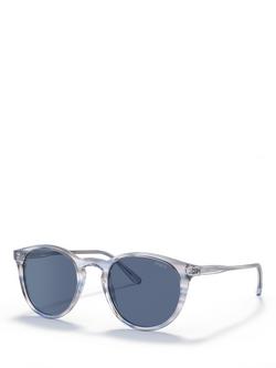 Polo Ralph Lauren PH4110 Men's Oval Sunglasses, Shiny Transparent Blue/Blue, Shiny Transparent Blue/Blue