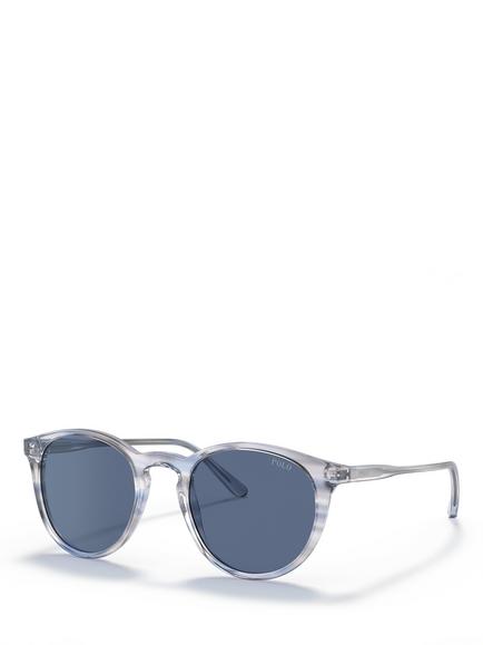 Polo Ralph Lauren PH4110 Men's Oval Sunglasses, Shiny Transparent Blue/Blue, Shiny Transparent Blue/Blue