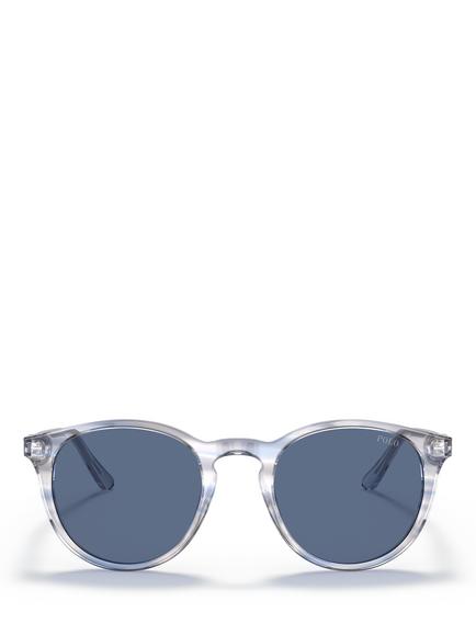 Polo Ralph Lauren PH4110 Men's Oval Sunglasses, Shiny Transparent Blue/Blue - view 2, Shiny Transparent Blue/Blue