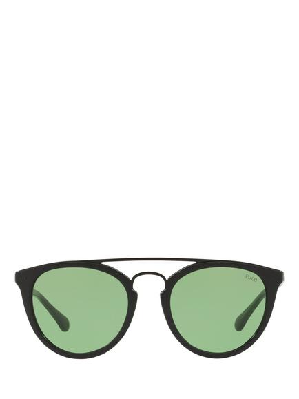 Polo Ralph Lauren PH4121 Unisex Oval Sunglasses - view 2, Shiny Black/Green
