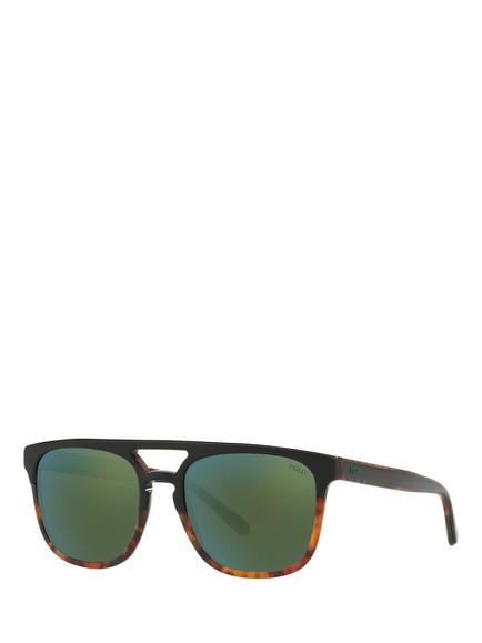 Polo Ralph Lauren PH4125 Men's Square Sunglasses, Shiny Black On Jerry Havana/Mirror Green, Shiny Black On Jerry Havana/Mirror Green