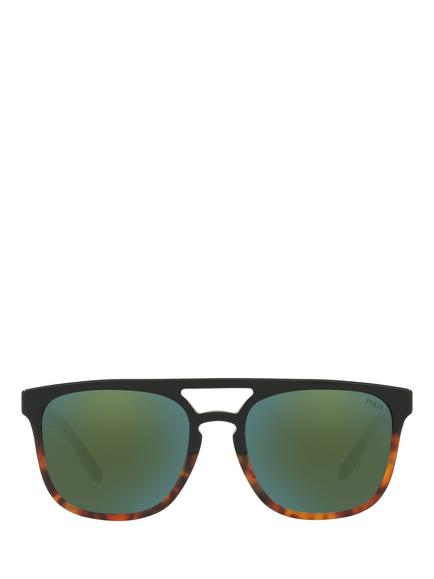 Polo Ralph Lauren PH4125 Men's Square Sunglasses, Shiny Black On Jerry Havana/Mirror Green - view 2, Shiny Black On Jerry Havana/Mirror Green