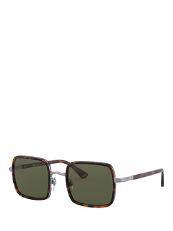 Persol PO2475S Men's Polarised Square Sunglasses, Havana/Green, Havana/Green