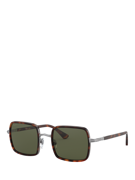 Persol PO2475S Men's Polarised Square Sunglasses, Havana/Green, Havana/Green