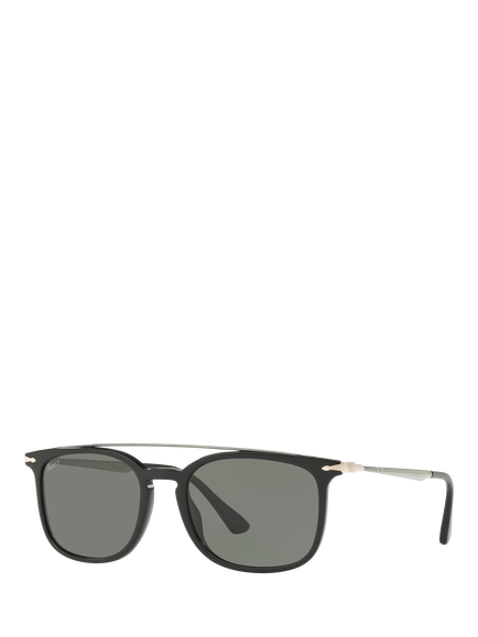 Persol PO3173S Men's Polarised Rectangular Sunglasses, Black/Grey, Black/Grey