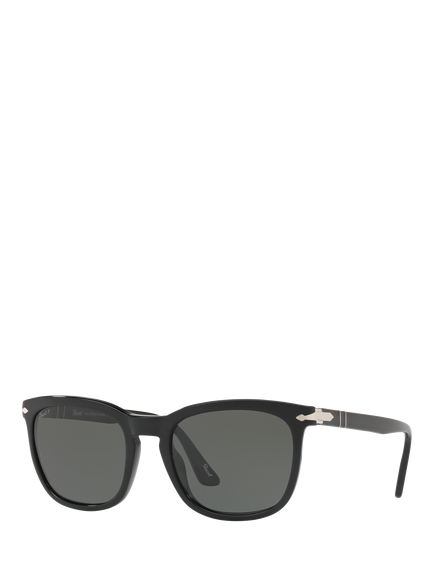 Persol PO3193S Men's Polarised Square Sunglasses, Black/Grey, Black/Grey