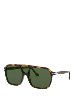 Persol PO3223S Men's Polarised Square Sunglasses, Madre Terra/Green, Madre Terra/Green