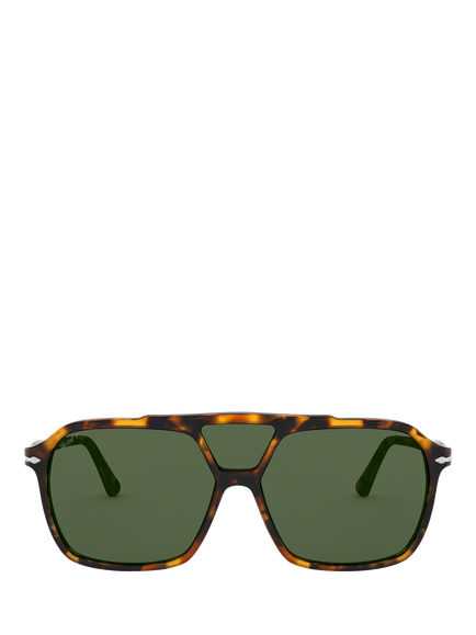 Persol PO3223S Men's Polarised Square Sunglasses, Madre Terra/Green - view 2, Madre Terra/Green