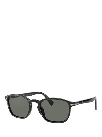 Persol PO3234S Men's Polarised Rectangular Sunglasses, Black/Grey, Black/Grey