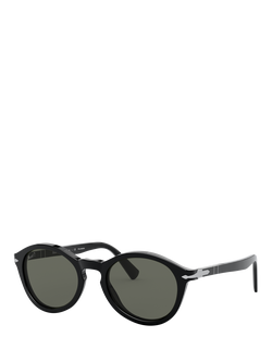Persol PO3237S Men's Polarised Oval Sunglasses, Black/Grey, Black/Grey