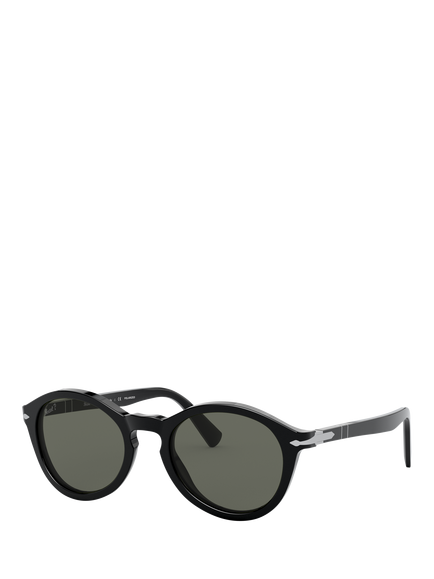 Persol PO3237S Men's Polarised Oval Sunglasses, Black/Grey, Black/Grey