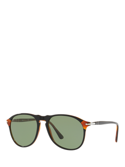 Persol PO6649SM Men's Polarised Aviator Sunglasses, Black/Green, Black/Green