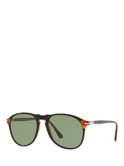 Persol PO6649SM Men's Polarised Aviator Sunglasses, Black/Green, Black/Green