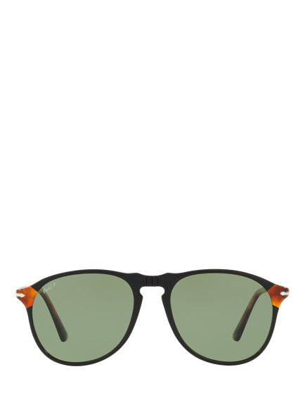 Persol PO6649SM Men's Polarised Aviator Sunglasses, Black/Green - view 2, Black/Green