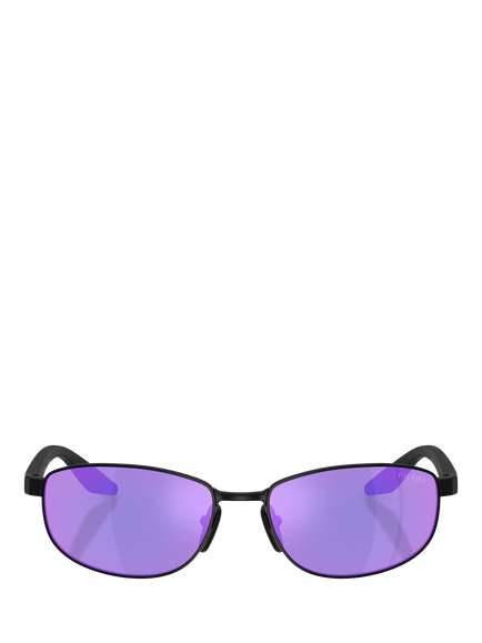Prada Prada Linea Rossa PS B53S Oval Sunglasses, Matte Black/Mirror Purple - view 2, Matte Black/Mirror Purple