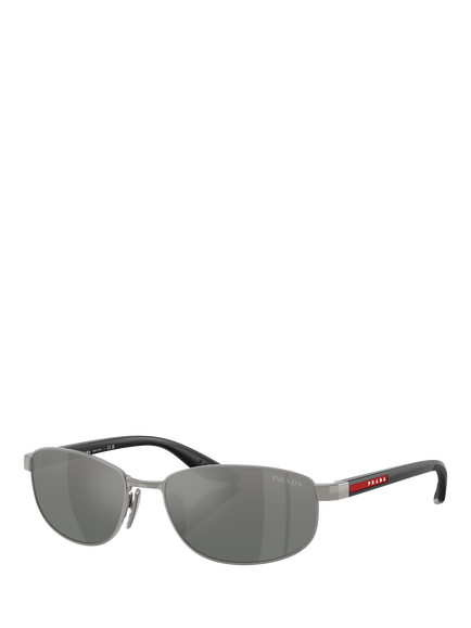 Prada Prada Linea Rossa PS B53S Men's Oval Sunglasses, Metal Grey/Mirror Grey, Metal Grey/Mirror Grey