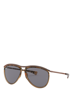 Ray-Ban RB2219 Men's Polarised Aviator Sunglasses, Transparent Havana/Purple