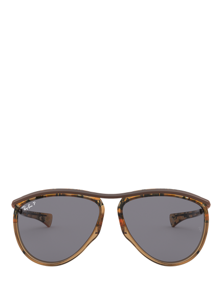 Ray-Ban RB2219 Men's Polarised Aviator Sunglasses - view 2, Transparent Havana/Purple