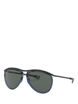 Ray-Ban RB2219 Men's Polarised Aviator Sunglasses, Blue Gradient Havana/Grey