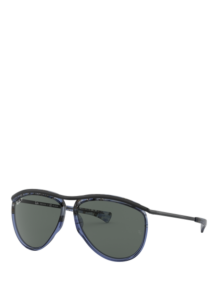 Ray-Ban RB2219 Men's Polarised Aviator Sunglasses, Blue Gradient Havana/Grey