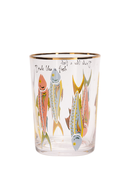 Yvonne Ellen Fishes Glass Highball, 500ml, Clear/Multi - view 2, Multi
