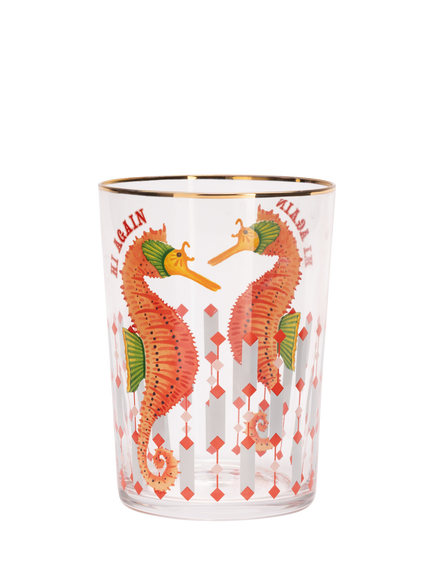 Yvonne Ellen Seahorse Highball Glass, 500ml, Clear/Red, Multi