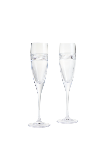 Royal Doulton Kinship Helix Crystal Cut Glass Champagne Flutes, 210ml, Set of 2, Clear, Clear