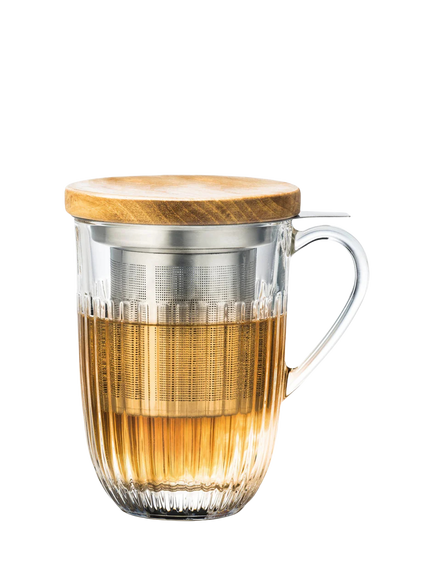 La Rochère Ouessant Tisanière Glass Tea Infuser Mug with Bamboo Lid, 360ml, Clear/Natural, Clear