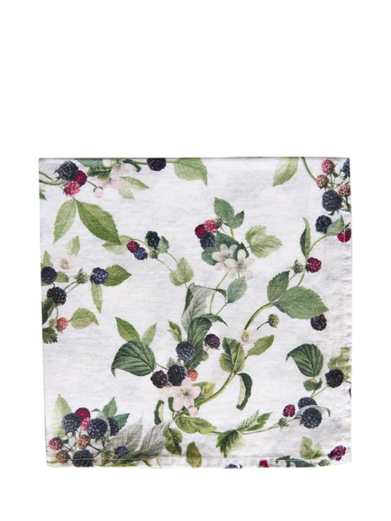 By Hope Autumn Fruits Blackberry Linen Napkin, White/Green, Blackberry