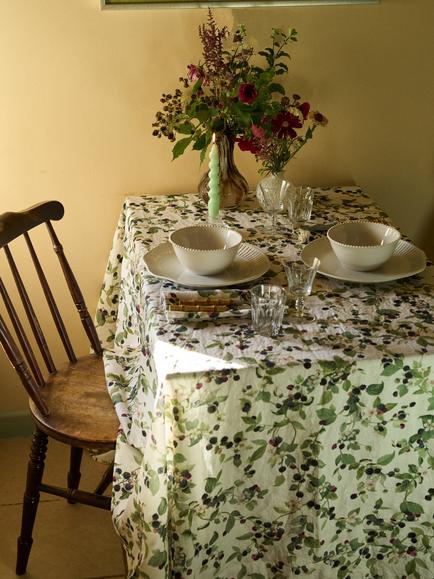 By Hope Blackberry Linen Tablecloth, 250 x 143cm, White/Multi - view 2, Blackberry