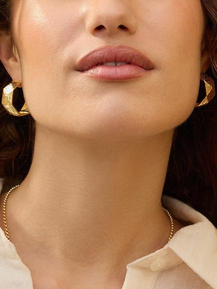 Daisy London Away That Day Hoop Earrings, Gold - view 2, Gold