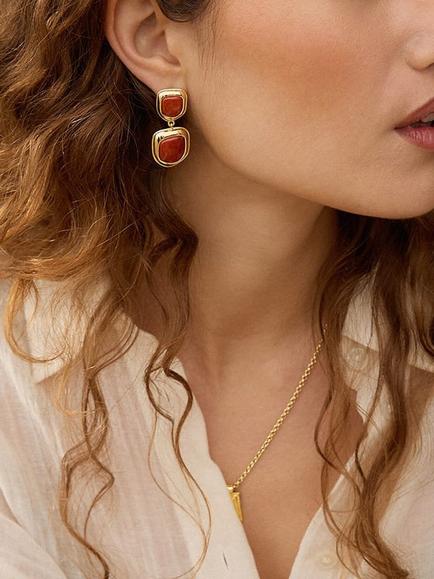 Daisy London Away That Day Jasper Earrings, Gold - view 2, Gold