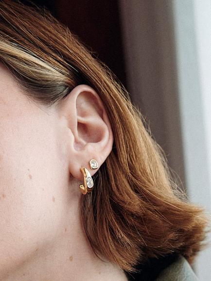 Daisy London Estee Chunky Sapphire Hoop Earrings, Gold - view 2, Gold