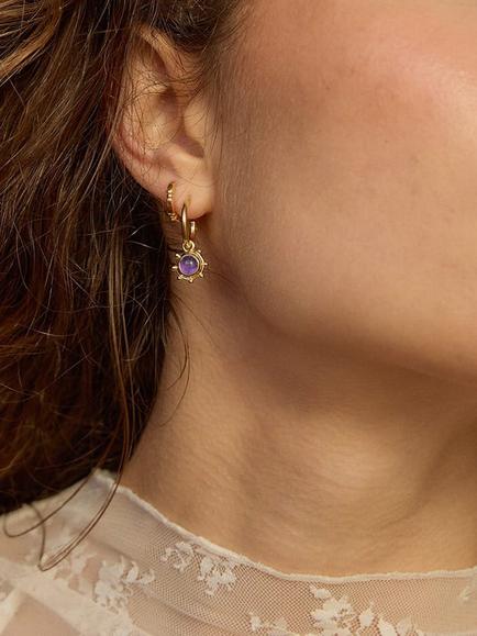 Daisy London Amethyst Drop Earrings, Gold - view 2, Gold
